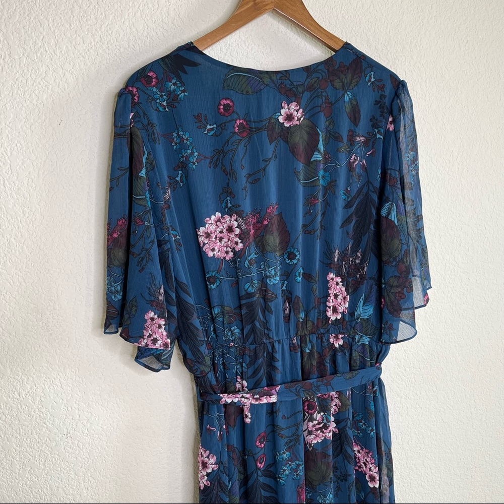 City Chic Maxi Dress Botanica Peacock Teal Blue Ruffle Flutter Sleeve - Picture 9 of 10